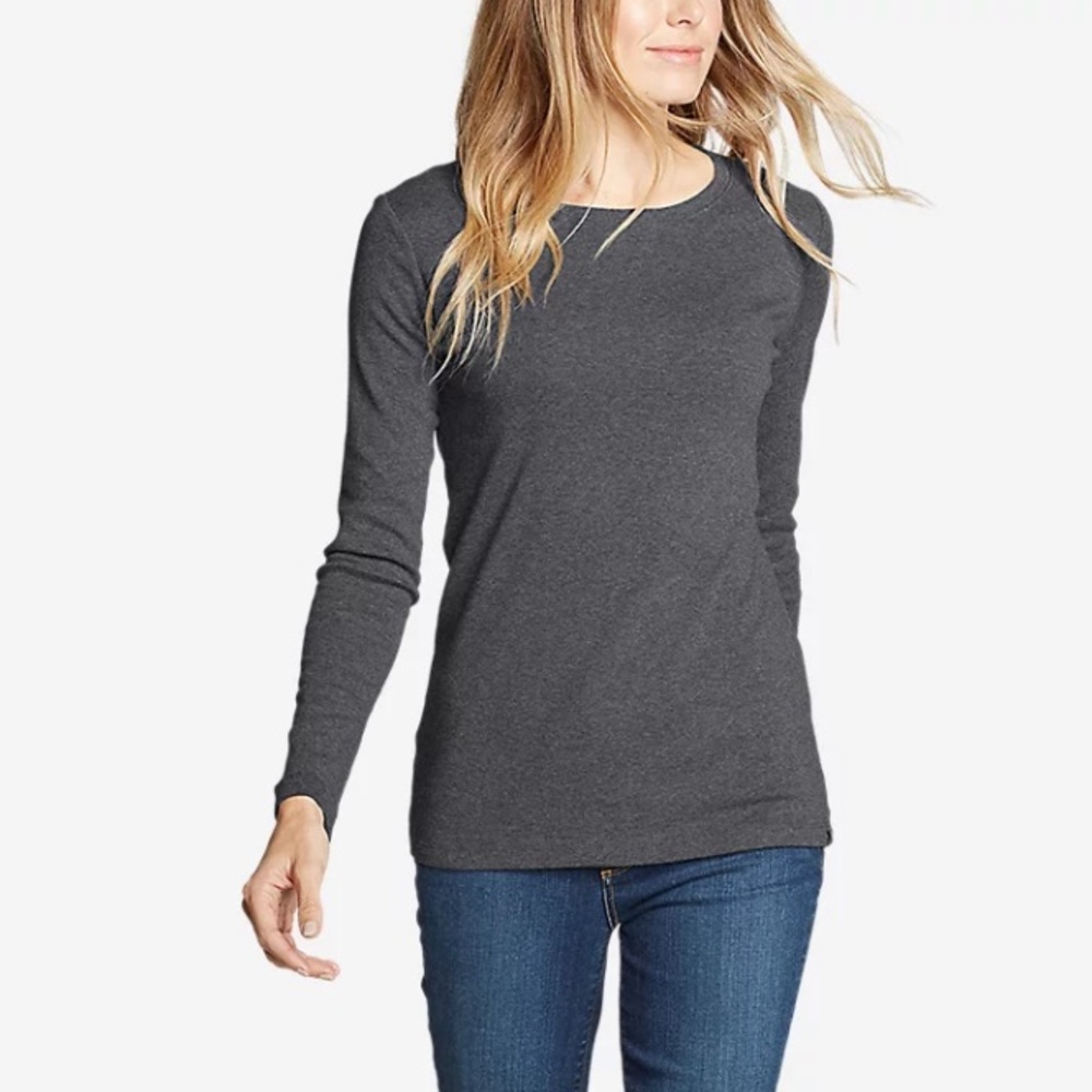 🎀Eddie Bauer Favorite Crew Neck Women’s Full Sleeves T Shirt Gray Top